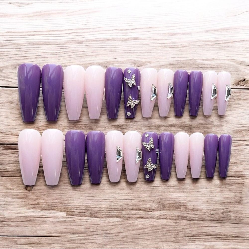 Purple Butterfly Press On Nails - Picture 2 of 2